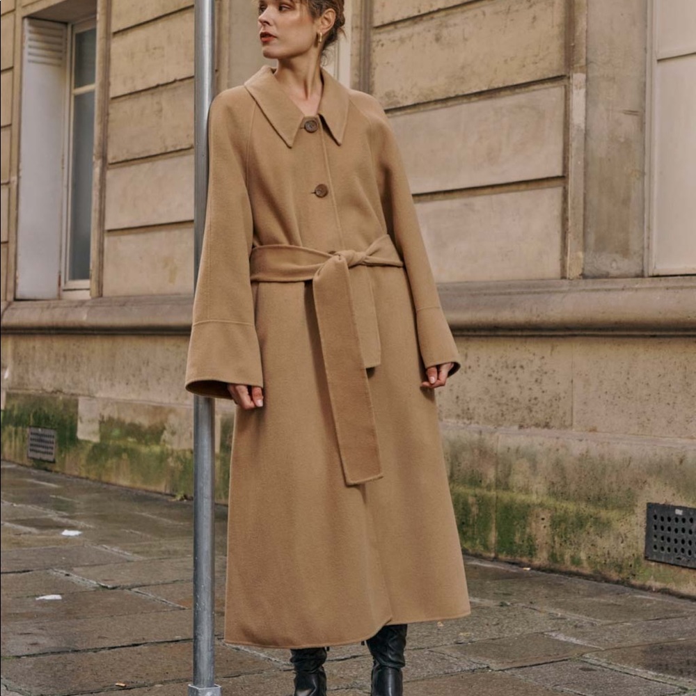 Tan button wool coat